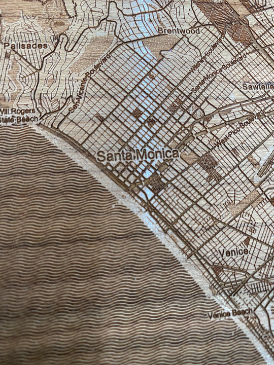 Close up view of Santa Monica showing engraving detail