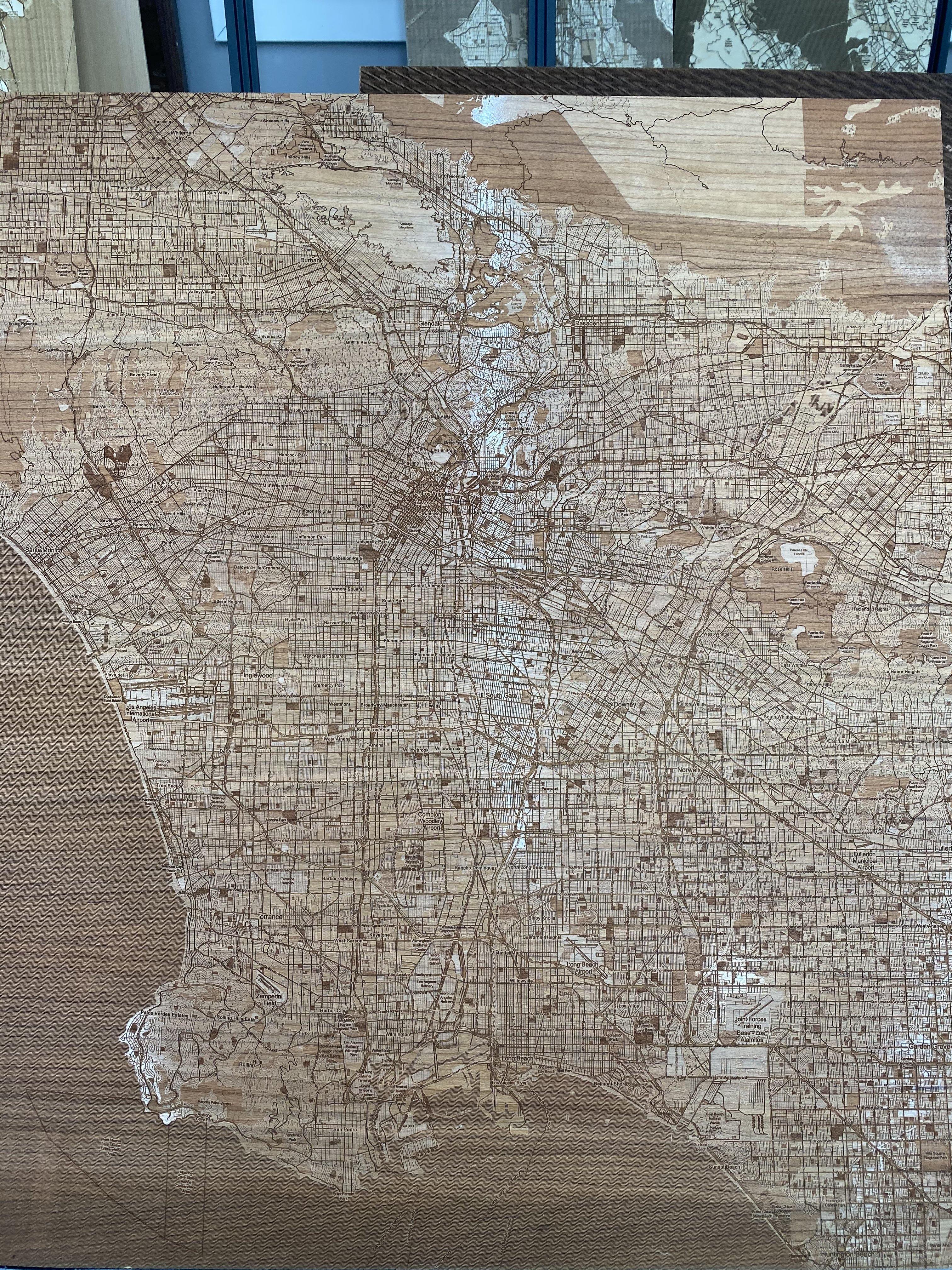 Laser Engraved Map of LA County - Alpha Channel Design