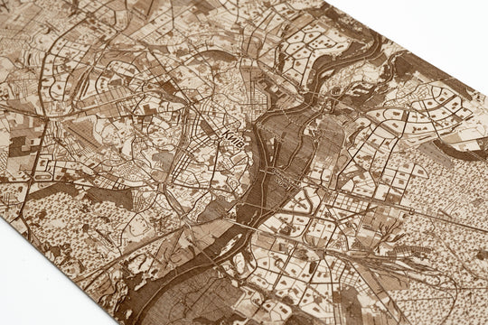 Wood Map of Kyiv, Ukraine - Laser Engraved