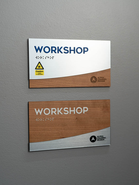 Custom Wood and metallic interior sign with raised letters and ADA com ...