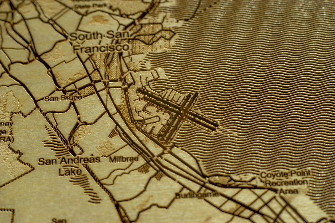 Laser Engraved Wood Map of The San Francisco Bay - Alpha Channel Design
