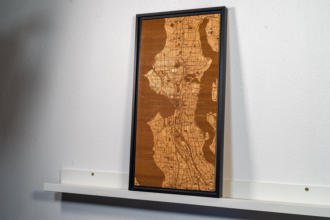 Laser Engraved Wood Map of Seattle - Alpha Channel Design