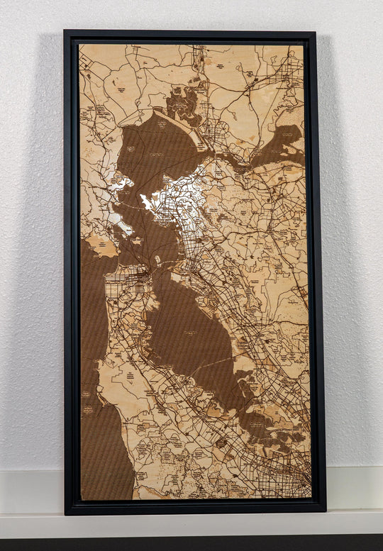 Laser Engraved Wood Map of The San Francisco Bay - Alpha Channel Design