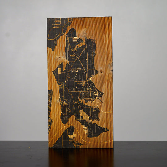Rustic Pine Laser Engraved Map of Bainbridge Island - Small - Alpha Channel Design