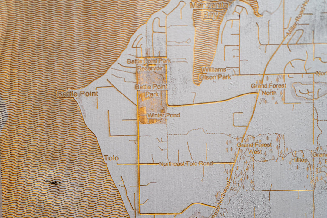 Rustic Pine Laser Engraved Map of Bainbridge Island - Large - Alpha Channel Design