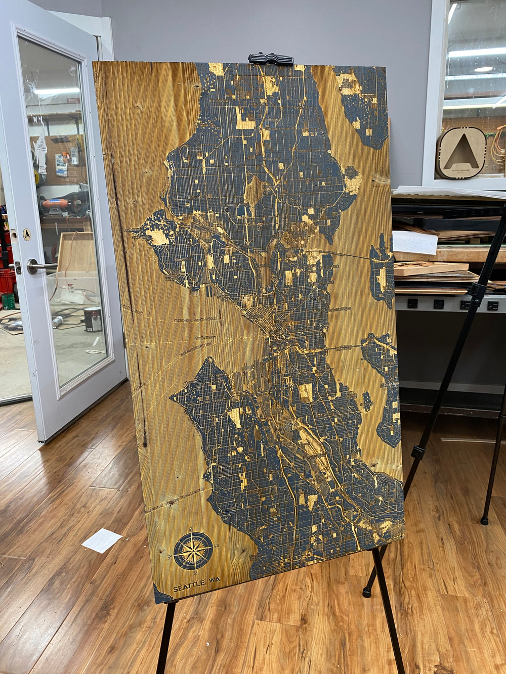 Rustic Pine Laser Engraved Map of Seattle - Large