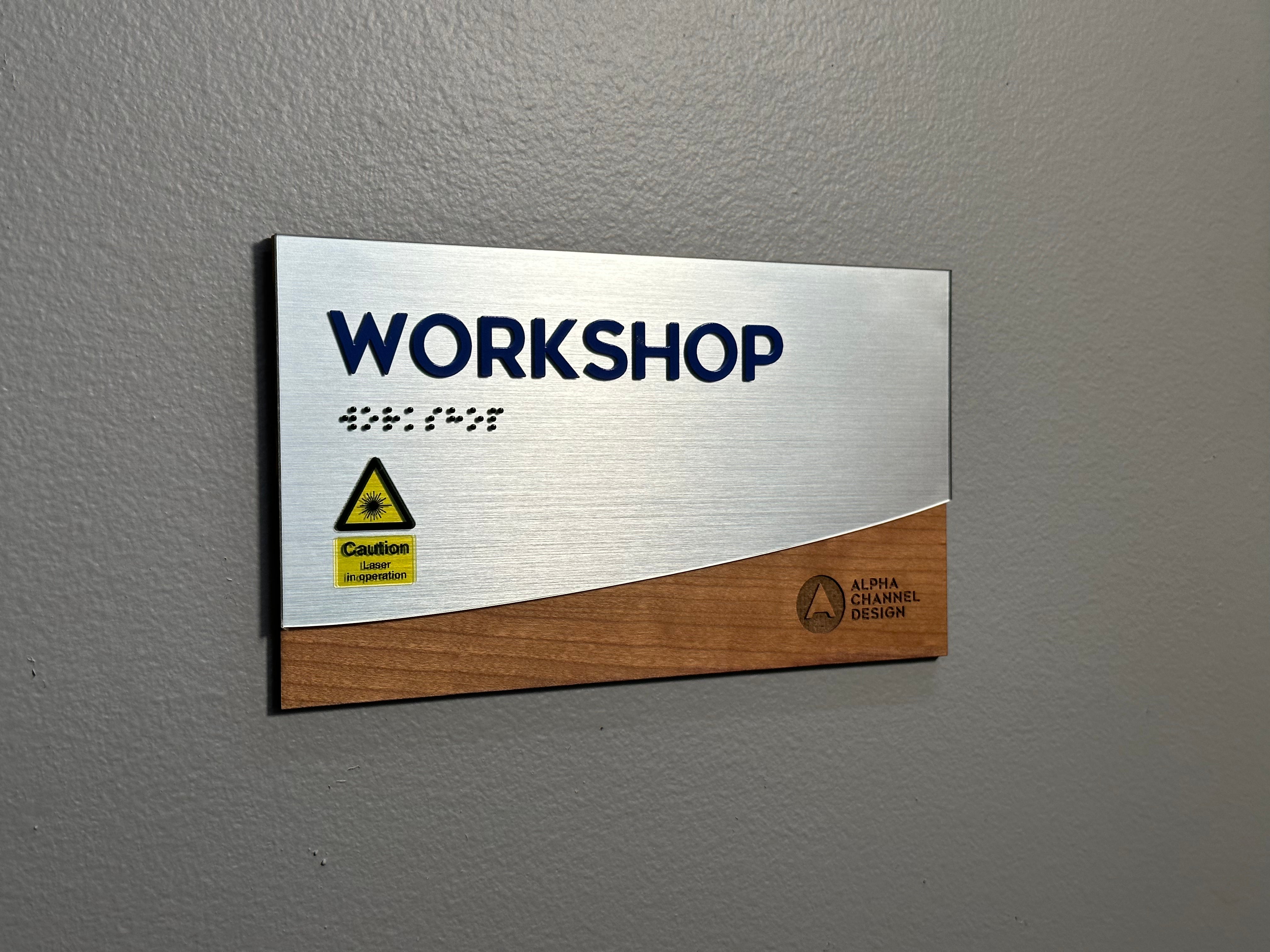 Custom Wood and metallic interior sign with raised letters and ADA com ...