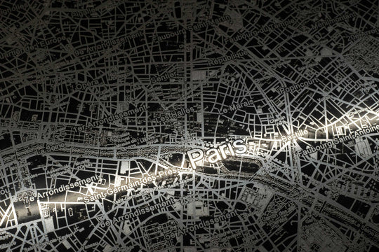 Laser Engraved Aluminum Map of Paris - Medium - Alpha Channel Design